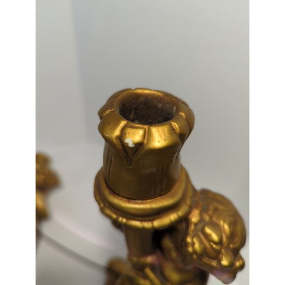 Set Of 2 VTG Gold Cherub Candleholder Candle Stick Chalk ware 13” - Picture 11 of 12